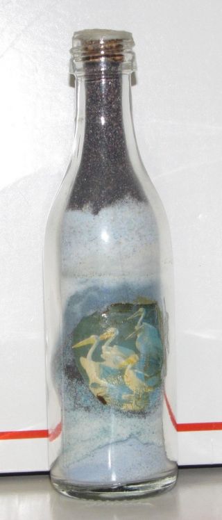 Vintage Sand Art In A Bottle,  Color In Blue & Gray Ocean & Birds