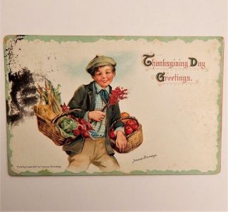 Antique 1912 Embossed Frances Brundage Thanksgiving Postcard By Gibson Art Co.