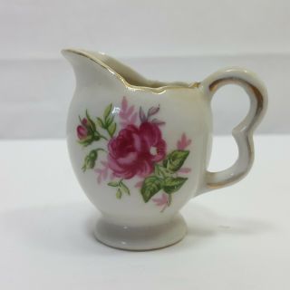 Moss Rose Gold Trim Small Vintage Porcelain Creamer Pitcher 2.  5 Inches