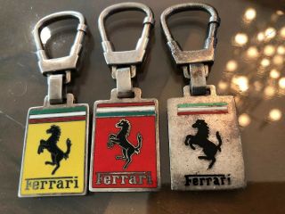 3 Vintage Rare Italian Sterling Silver Enamel Keychains For Ferrari Automobile