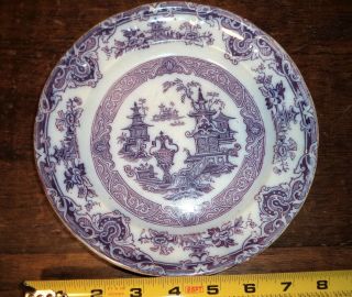 Antique 19th C Staffordshire Ironstone Transferware Temple Pearl Mulberry Plate