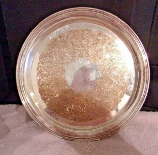 Vintage Wm Rogers Silverplate 12 " Round,  Gold Engraved Gallery Serving Tray 971