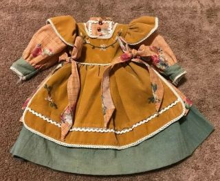 Vintage Doll Dress Clothes Brown Floral Pinafore Pantaloons Boots 15” Dolls