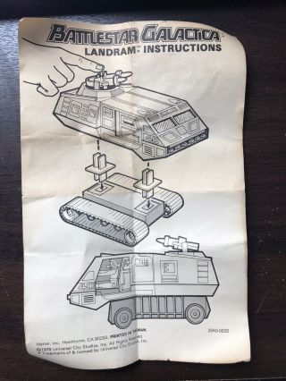 Vintage Mattel 1978 Battlestar Galactica Landram Instruction Sheet