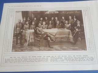 World War One Antique Print The Kaiser & His Chief Military Advisers Of Ww1