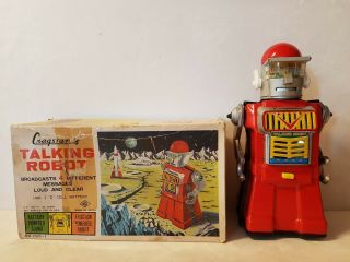 Cragstan/ Yonezawa Talking Robot With Box Japan C1960s Rare Tin Toy
