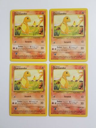 4 Very Rare Charmander Pokémon Cards - 46/102 - Base Set