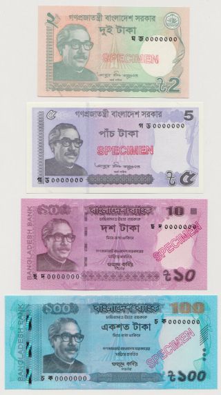 Bangladesh 2018 Complete Set Of 4 Specimen 2,  5,  10,  100 Crispy Unc Note Rare