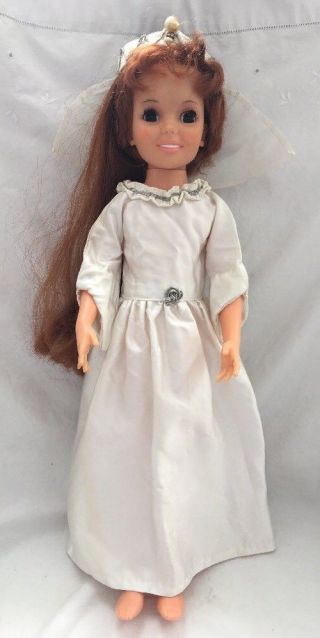 Vintage White Satin Wedding Gown & Veil Headpiece Crissy Doll Size