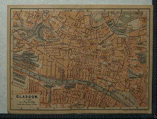 1897 Baedeker Map Plan Of Glasgow,  Scotland