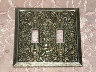 Vintage Brass Double Light Switch Cover Plate Ornate Floral Filigree
