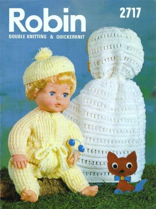 Vintage Robin 2717 Dk Knitting Pattern Clothes For 16 " Doll