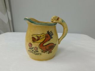 Antique Creamer Pitcher With Cat Handle And Pelican Made In Japan