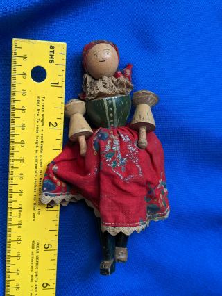 Antique Wood Folk Art Doll Jointed Clothing World Painted Toy 5.  5 " Vtg Old