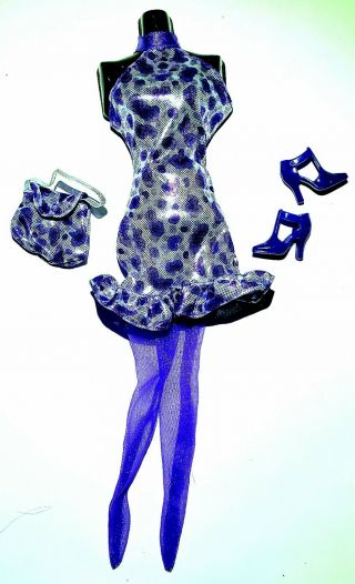 Mattel Barbie Clothes Fashion Ave Purple Silver Dress Shoes Stockings Purse