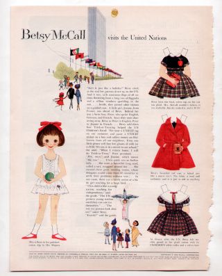 Vintage Betsy Mccall Visits The United Nations Paper Dolls September 1959 Uncut