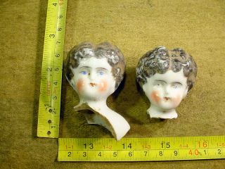 2 X Excavated Vintage Victorian Faded Painted Doll Head Age 1860 Hertwig A 13449
