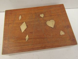 Vintage Rosewood & Brass Inlay Deck Of Cards Wooden Box - Toyin India