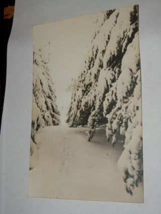 Bridgton Me - Rare 1945 Real Photo Postcard - Snowy Road To Christmas Tree Inn