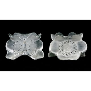Rare Lalique Crystal Anemone Flower Candle - Holders.  Signed.