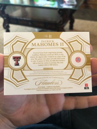 Patrick Mahomes II 2019 Flawless Collegiate Patch Auto Chiefs - 4/5 RARE FIRST 2