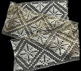 Early Vintage 27 3/4 " Hand Made Darning On Crochet Net Lace Trim Edging 2 3/8 " W
