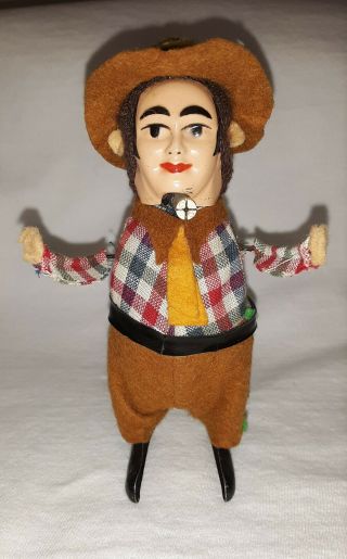 Vintage Schuco Tin Wind - Up Toy Made In Germany.  Cowboy ? Plaid Shirt,  Hat.  Rare