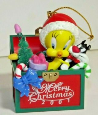 Rare Ornament Looney Tunes Tweety Bird Sylvester 2001 Merry Christmas Trevco Nib