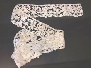 Antique Hand Made Needle Lace Early 20th C,  3 Yds X 4.  1/4”