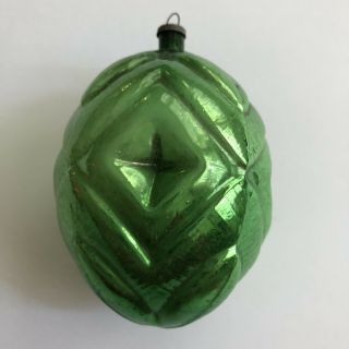 Vintage Antique Green Embossed Glass Christmas Ornament