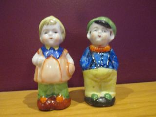 2 Vintage Colorful Little Boy And Girl Dutch Dolls 4 " Pair Couple Japan