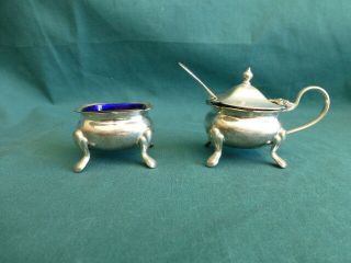 Antique English Silver Plate Salt & Pepper Dishes With Cobalt Blue Glass Liners