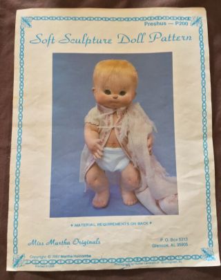 Preshus Soft Sculpture Doll Pattern Miss Martha Originals 1981.