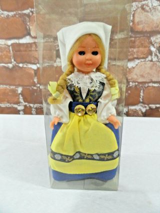 Vintage Swedish Girl Doll In Traditional Dress W/cloggs Eyes Open And Close