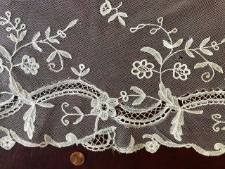 Fragment Of Deep Brussels Bobbin Lace Applique Flounce Sew Craft Study Piece