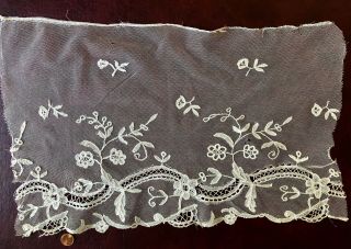 Fragment of deep Brussels bobbin lace applique flounce Sew Craft study piece 2
