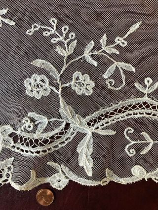Fragment of deep Brussels bobbin lace applique flounce Sew Craft study piece 3