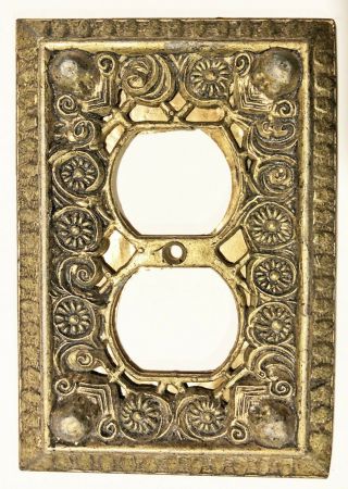 Vintage Ornate Floral Filigree Solid Brass Outlet Wall Plate Cover,  Gold Metal