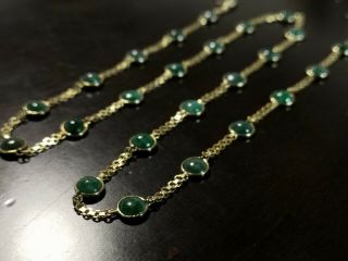Rare Vintage Solid 18k Gold Necklace Chain 24 Round Jade Jadeite Green Bezel Set
