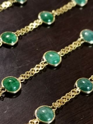 RARE Vintage Solid 18k Gold Necklace Chain 24 Round Jade jadeite Green Bezel Set 2