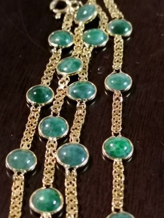 RARE Vintage Solid 18k Gold Necklace Chain 24 Round Jade jadeite Green Bezel Set 3