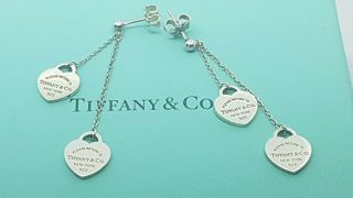 Authentic Rare Tiffany & Co Double Drop Heart Dangling Dangle Earrings.