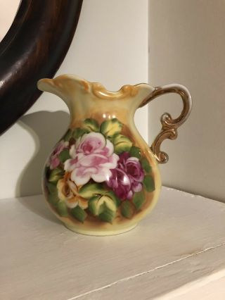 Vintage Japan Porcelain Hand Painted Pitcher - Roses Gold Trim