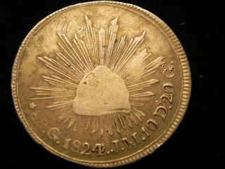 1824 - Mo - Jm - Mexico - 8 - Reales -.  903 Silver - Hookneck - Eagle - Rare Date