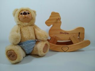 Raikes Bears Ben 6 " Jointed Bear With Wooden Rocking Horse Vintage