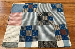 Farmhouse Pa C 1890 - 1900 Nine Patch Quilt Pillow Cover Indigo Blue
