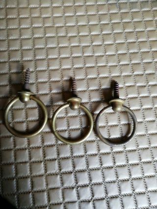 3 X Vintage Brass Screw In Handles 39mm Diameter