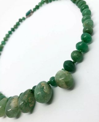 Antique Art Deco 21 " Hand - Knotted Jade Bead Necklace Sterling Clasp 42g 16.  5”