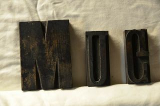 Antique Letterpress Printers Wood Type - " G ",  " M ",  " U "