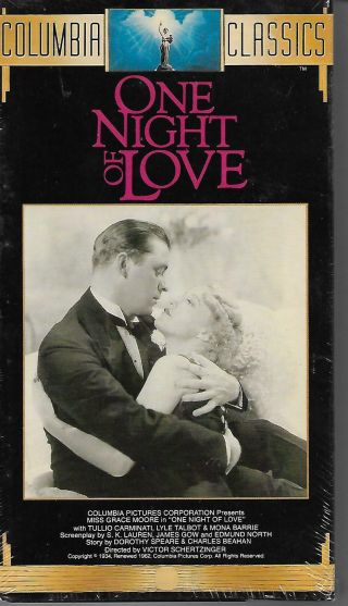 One Night Of Love Miss Grace Moore Vhs Lyle Talbot,  Tullio Carminati Rare